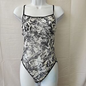 Marilyn Monroe Printed Vintage Mesh Black White Bodysuit Size Medium Women's